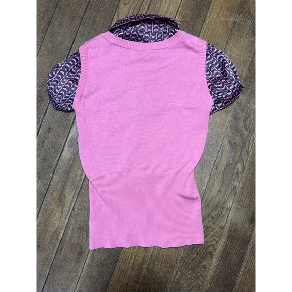 Y2K Bebe Geometric Silk Sweater Top Pink Office Siren Preppy Medium GUC - Picture 8 of 8
